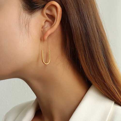 Aretes de Acero Tono Dorado - Flip image view
